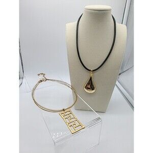 Lot of 2 Chico's Gold Tone Pendant Necklaces - Modern/Clean - 1 NWT